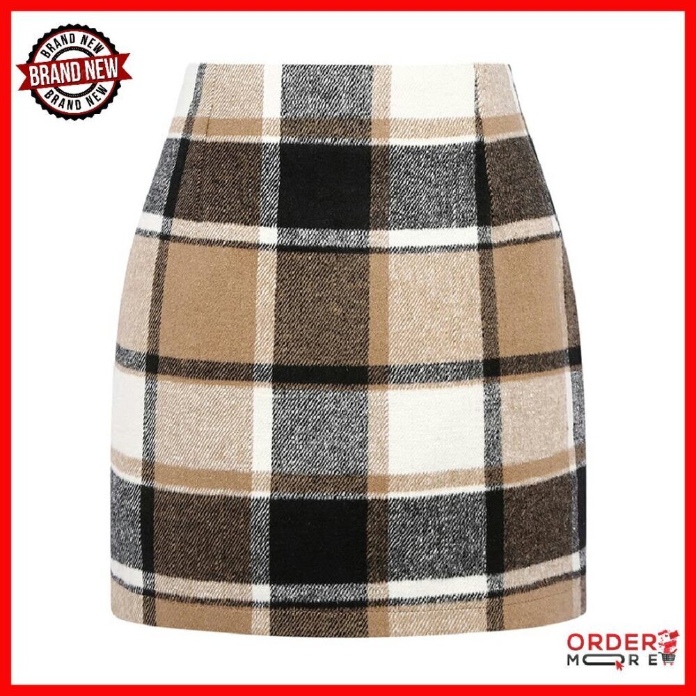 Wool Plaid Mini Skirt High Waisted Bodycon Pencil Skirt Work Wear